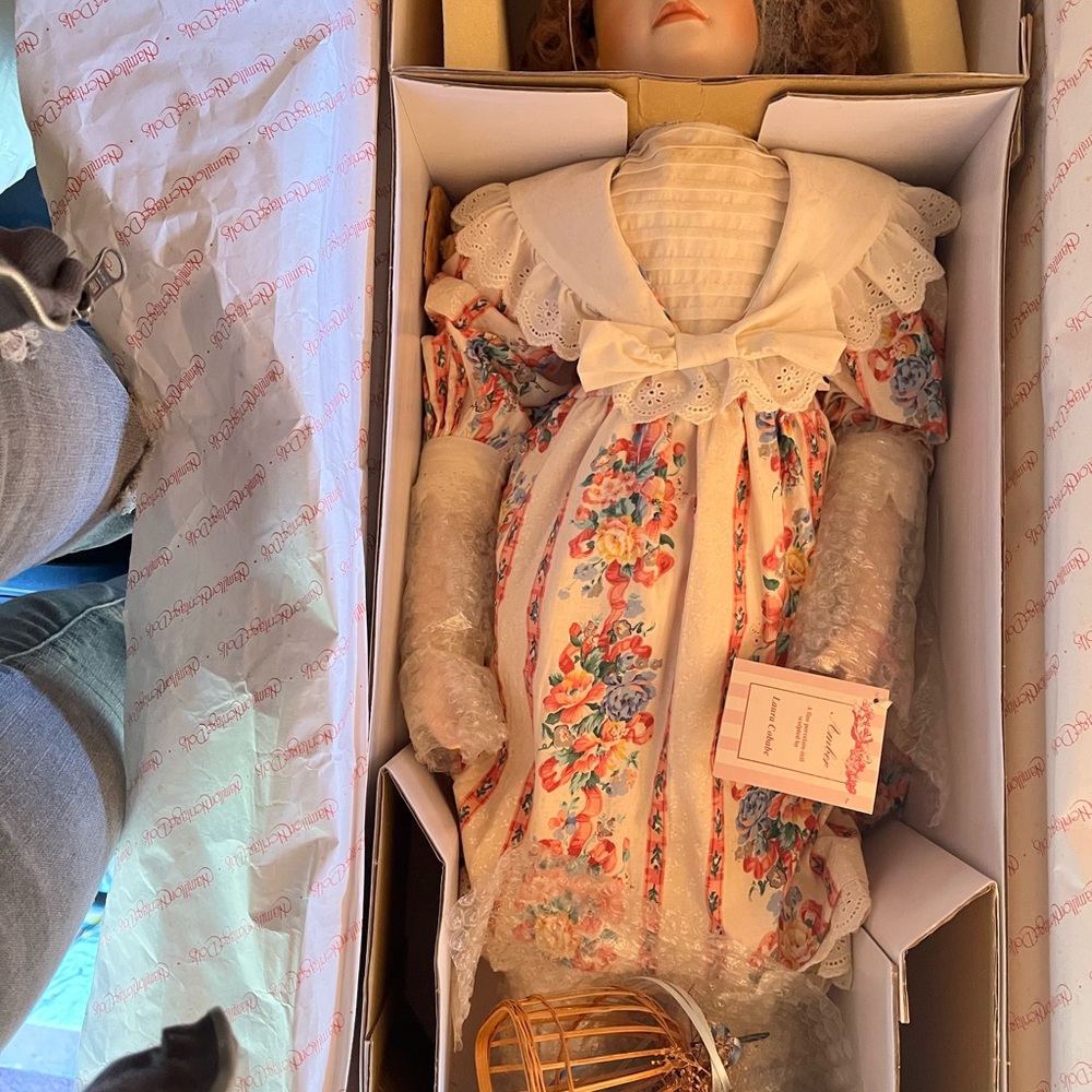 Pink and White Doll with Floral Dress and Accessories